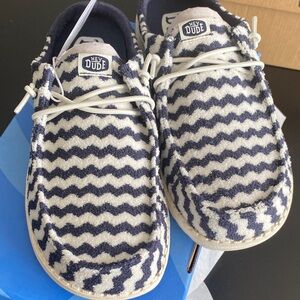 Hey Dude Women’s Navy and White Zigzag Sneakers